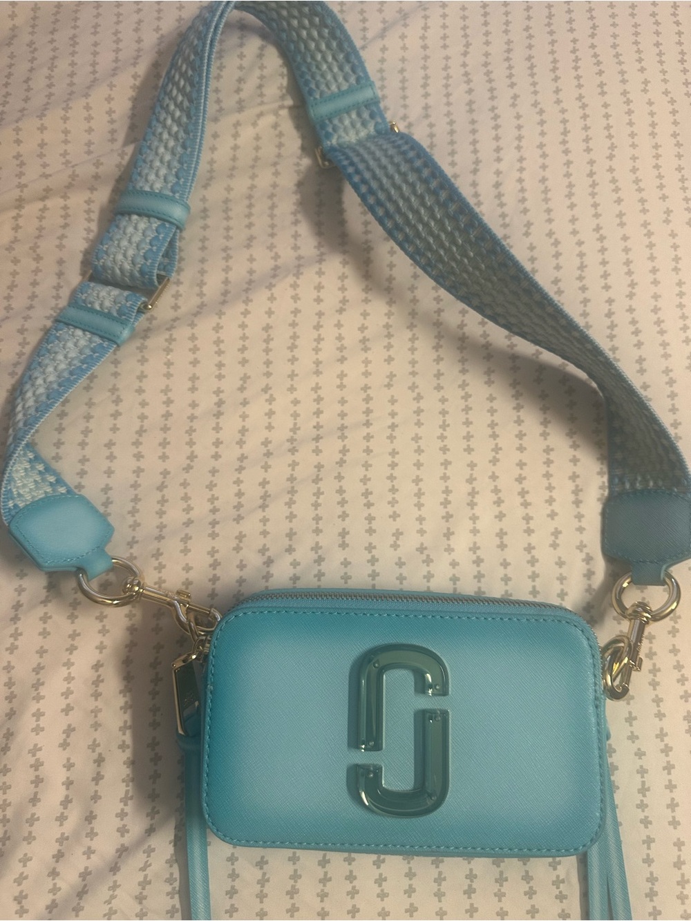 Marc Jacobs Light Blue Crossbody Snapshot Bag with Wide Strap